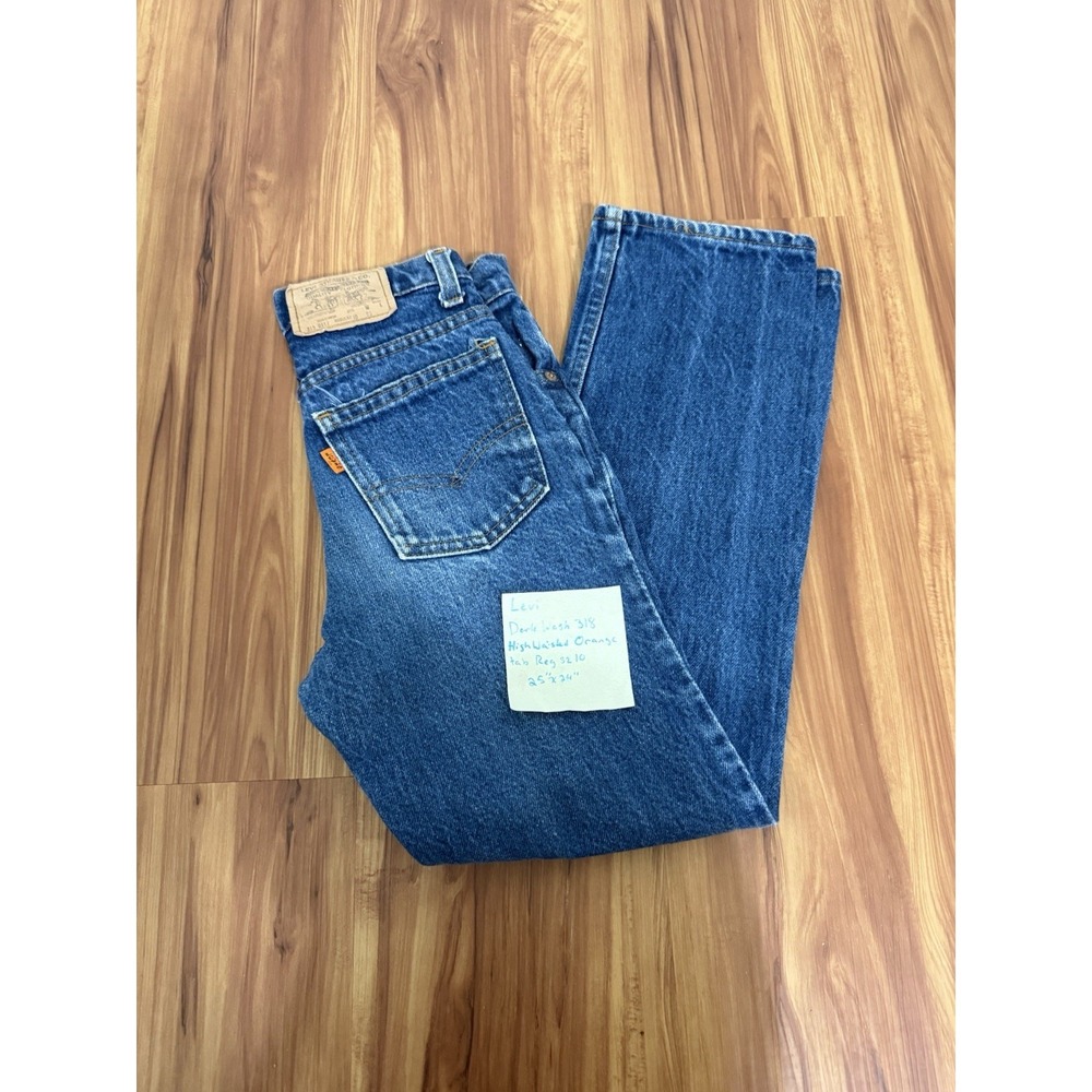 Levi's 318 Vintage High Waisted Dark Blue Jeans Orange Tag Regular Size 10 25x24